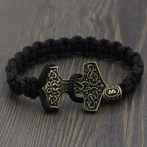 Norse Viking Odin Face Thor Mjolnir Hammer Amuletceltic Rune Knot Bracelet Vantage Brozen