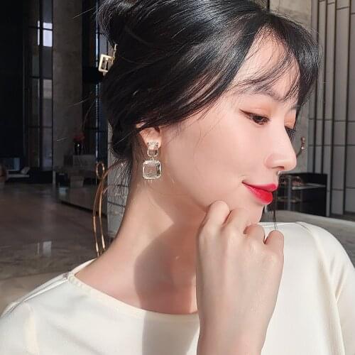 2021 New Trend Transparent Glass Block Earrings For Women Fashion Korean Charm Lady Pendant Jewelry Party Unusual Drop Earrings