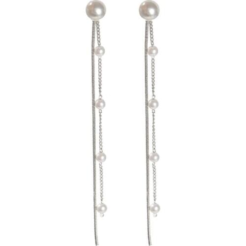Charm And Fashion S925 Post Korean Earrings Jewelry Super Fairy Long Tassel Wild Tassel Pearl Female Earrings Resin