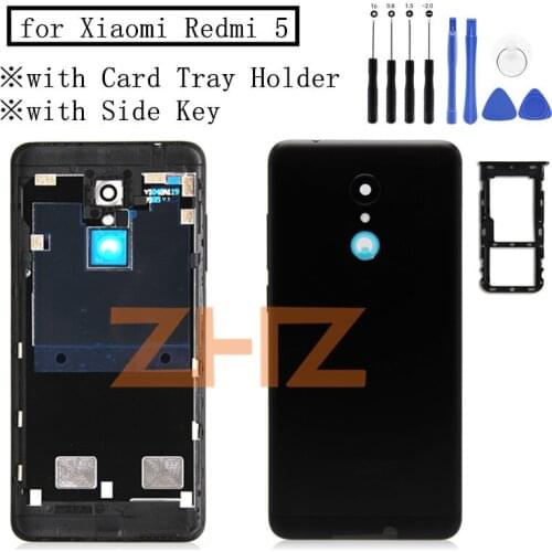 Original For Xiaomi Redmi 5 Battery Back Cover Rear Door Housing + Side Key + Card Tray Holder Replacement Repair Spare Parts