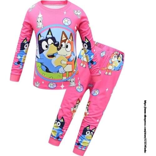 Girls bingo bluey Girl Pajamas Home Short-sleeved Home Suit Tshirt + Pants Set For Kids Pyjamas Toddler Childrens Baby Sleepers