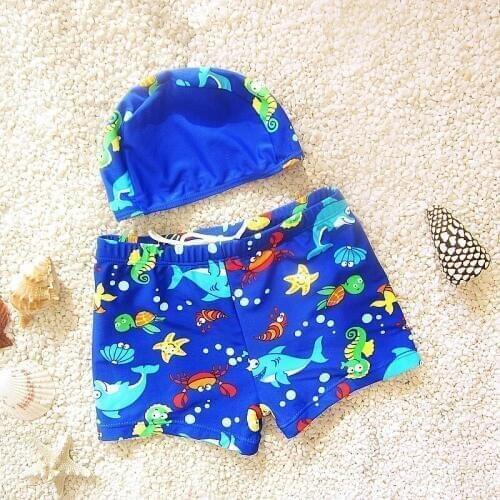 Cartoon Boys Swimming Shorts Trunks W/Cap Baby Kids Swimsuits Swimwears Bathing Suits Children Swim Trousers Clothes DEO