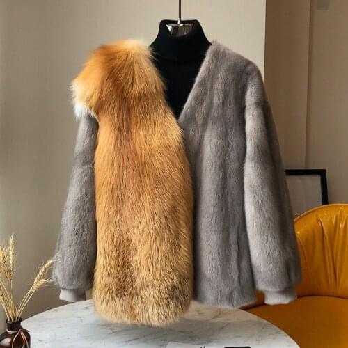 Luxury Natural New Whole Skin Mink Fur Coat Real Red Fox Fur Jackets For Ladies Warm Winter Fur Coat