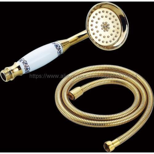 Handheld Shower Head Telephone Brass & Ceramics Handheld Gold Brass Shower Head Hose Set Nsx010