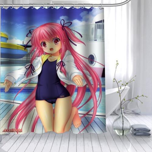 Hot Sale Angel Beats Anime Custom Shower Curtain 3D Waterproof Polyester Fabric Bath Curtain 12 Hooks For The Bathroom