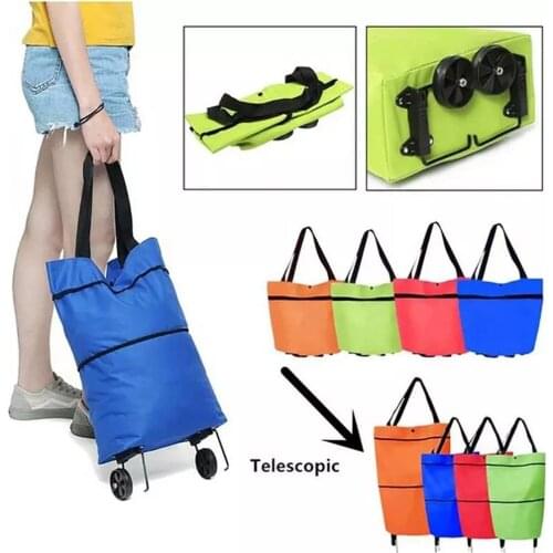 Foldable Women Shopping Cart Bag Portable Shopping Trolley Bag With Wheels Foldable Cart Rolling Grocery Colorful Supermarket