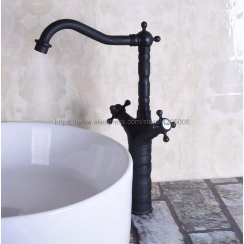 Basin Faucets Black Oil Brass Bathroom Sink Faucet 360 Degree Swivel Dual Handle Kitchen Washbasin Mixer Taps Bnf147