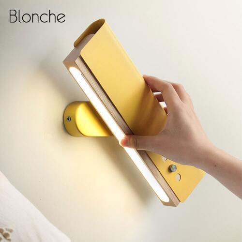 Nordic Led Rotatable Wall Lamp Modern Wood Wall Lights for Cafe Bar Indoor Home Decor Living Room Bedroom Bedside Light Fixtures