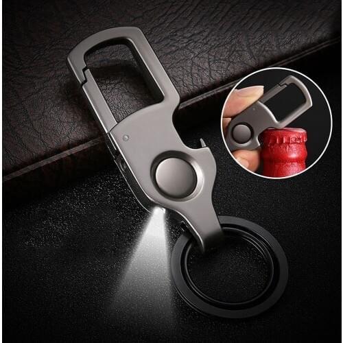 Creative Multifunctional Metal Keychains Mini Bottle Opener Key ring with LED Lamp Small Key clip Gifts for Men Car Key chain
