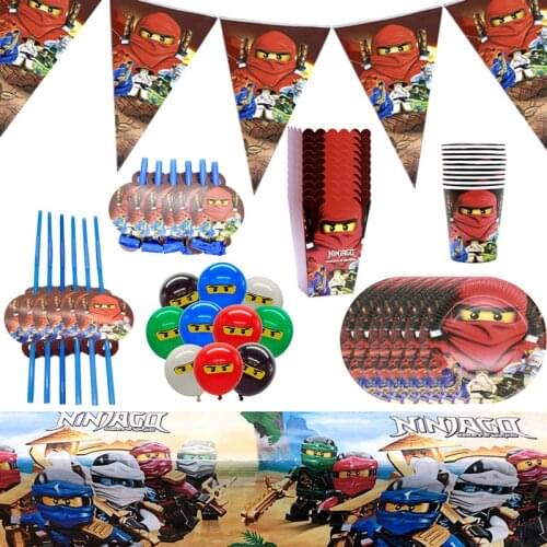 Ninjagoing Party Decoration Ninja Super Hero Tableware Paper Cup Plate Banners Baby Shower Balloons Kids Birthday Party Supplies