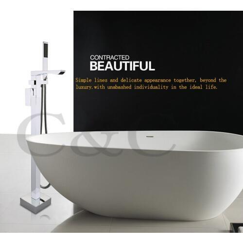 Bathroom Waterfall Bathtub Floor Stand Faucet Tap Set & Hand Held Shower Chrome Solid Brass Wholesale 3 Sets Per Carton 6201