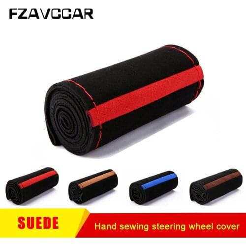 Hight Quality Suede Material Car Steering Wheel Cover 38cm Four Seasons Universal Hand Sewing Steering Wheel Braid Thread