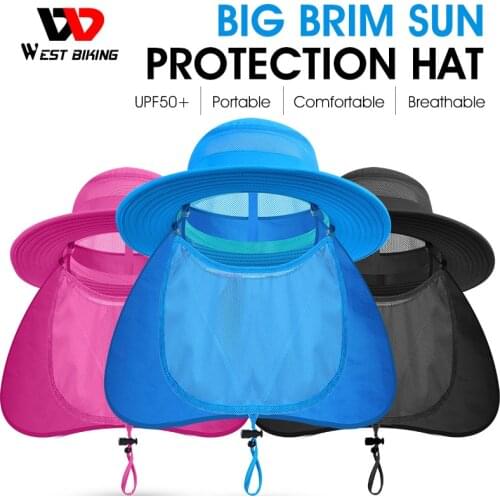 WEST BIKING Summer Sun Hat Unisex Detachable Foldable Cap Outdoor Cycling Sun UV Protection Hat Beach Big Brim Panama e-Bike Cap