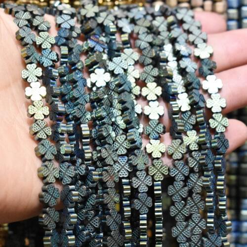 Green Four-leaf Clover Shape Natural Stone Beads 8mm 20pcs Hematite Beads For Jewelry Making DIY Bracelet Earrings Accessories