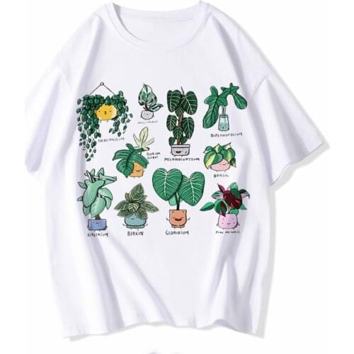 Summer New Cartoon Plantt Print Goth Harajuku Top Women T-shirt Casual ladies basic O-collar Short Sleeved Tshirt Girl,Drop Ship