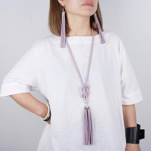 Ethnic Purple Jewelry Set For Womens Vintage Tassel Pendant Necklace Unusual Earrings Jewelery Sets Female Wedding Accessories