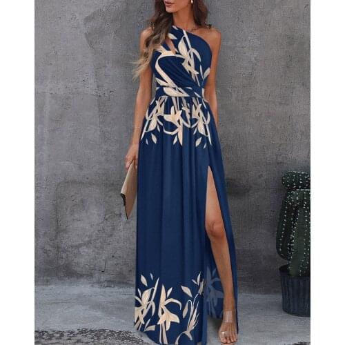 2021 New Women Fashion Floral Print High Slit Cutout Maxi Dress Sleeveless Gone Sexy Party Long Dresses