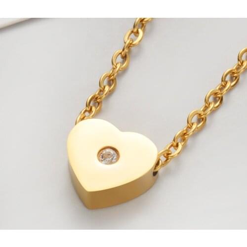 15PCS/Lot Heart Charm Beads Stainless Steel Zircon Pendant Necklace For Woman Fashion Jewelry 50cm