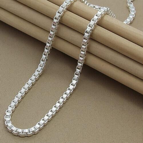 2020 Hot Selling Box Chain Necklace Fine Jewelry 925 Silver 4MM Width Chain Link Necklaces for Women Men Best Jewelry Gift