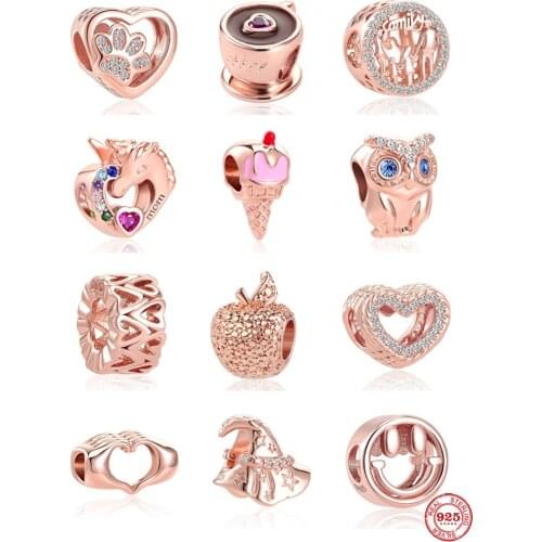 2021 New Rose Gold Pink Ice Cream Mom Family Coffee Cup Dog Paw Diy Charm Fit Original Pandora Charms Silver 925 Bracelet C115