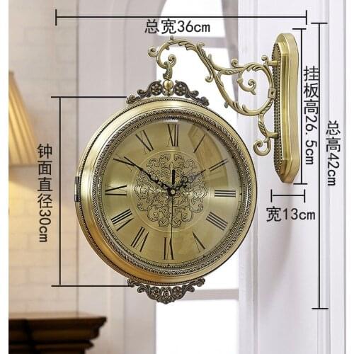 American Vintage Large Wall Clock Gold Luxury Metal Double-side Silent Wall Clocks Decorative Wall Clocks Living Room Decor
