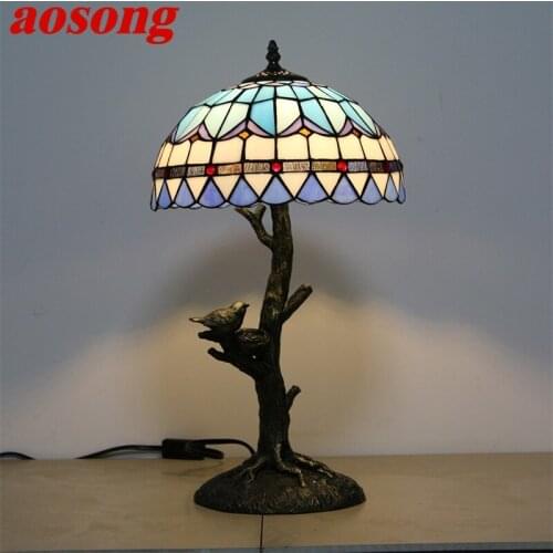 AOSONG Tiffany Table Lamps Modern LED Colorful Desk Light Creative for Home Bedroom Decoration