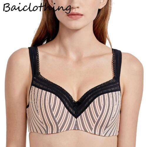 BAICLOTHING Womens Seamless Underwire Full Figure Lightly Padded Striped Balconette Push Up Bra 34 36 38 40 42 44 B C D DD E