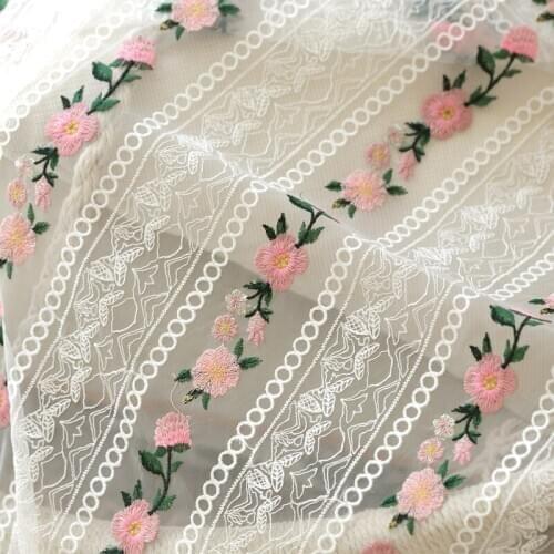 GLace 1 yard=1 piece 2019 NEW Full-scale black /white mesh embroidered flower lace fabric handmade diy Dress cloth X0597