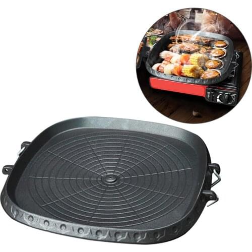 Korean-style Square Grill Pan with Maifan Stone Coated Surface Non-stick Smokeless Stovetop Plate for Indoor Outdoor Camping BBQ