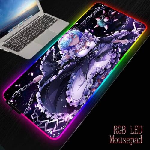 Rem ReZero Gaming Anime Mouse Pad Computer Mousepad RGB Large Mouse Pad Gamer XXL Mouse Carpet PC Desk Play Mat with Backlit
