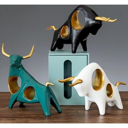 Cattle Statue Ox Resin Crafts Abstract Animal Figurine Ornaments Home Decor