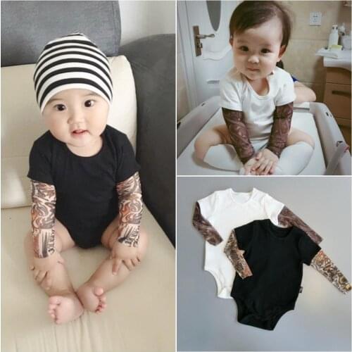 Autumn Cotton Newborn Baby Boy Bodysuit Clothes Tattoos Print Christmas Long Sleeve Bodysuit Jumpsuit Outfits Black Gray Cool