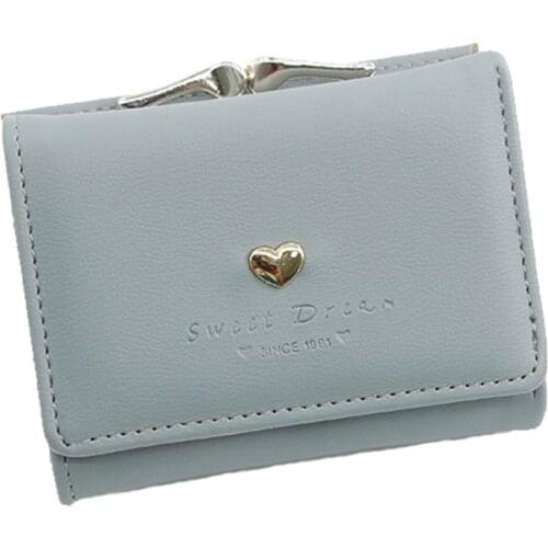 M68C Women Sweet Heart Small Wallet Faux Leather Short Coin Purse Card Holder Pocket