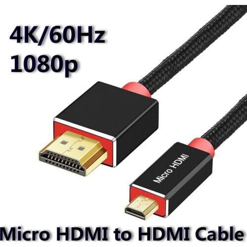 Micro HDMI to HDMI Cable 1m 2m 3m Adapter 4K 60Hz 1080P Ethernet Audio braid cable for camera HDTV PS3 XBOX PC Micro HDMI