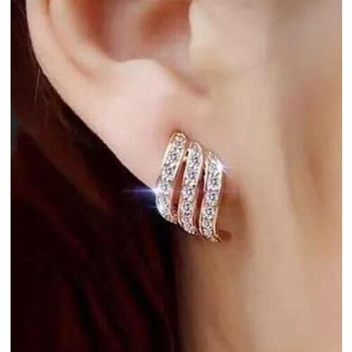 Fashion Gold Color Korean Style Simple Crystal Drop Earrings for Women Wedding Jewerly Bridal Engagement Earrings Female Gifts
