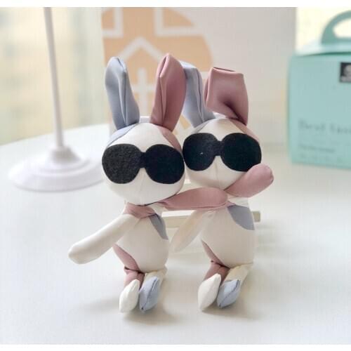 Fashion cool 23cmplush rabbit long leg With glasses Keychain bag decoration soft high quality christmas festival gift kid friend
