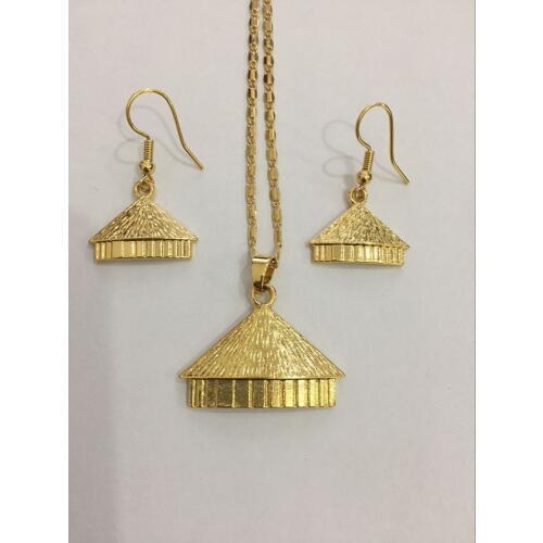 Handmade BAG P house endan Necklaces Earrings Gold Color PNG Jewellery Set Papua New Guinea Wedding party women girls gifts