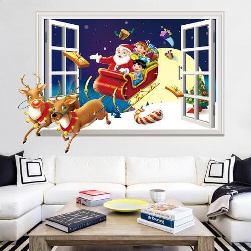 Santa Claus Reindeer wall stickers PVC Material Christmas wall decor poster for Living room bedroom kids room Furniture Stickers