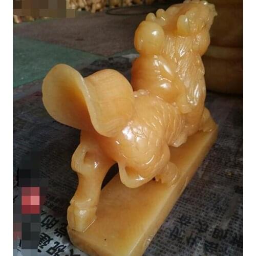 Natural Beige Jade Carving Kylin Send Child Decoration Bedroom Lucky Puppet 1pair Town House Feng Shui