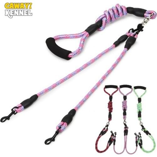 CAWAYI KENNEL Nylon Soft Pet Dogs Two-heads Leashes Traction Rope Removable Leash Training Walking Leads for Dog Pet Supplies