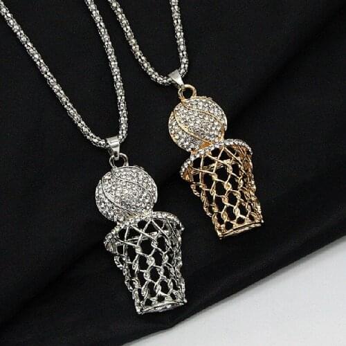 New Creative Fashion Diamond-encrusted Basketball Frame Necklace Hip-hop Hip-hop Sports Trend Jewelry Pendant