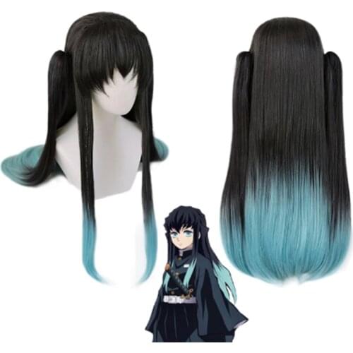 Anime Demon Slayer Kimetsu no Yaiba Tokitou Muichirou Ponytails Wig Cosplay Costume Heat Resistant Synthetic Hair Long Wigs