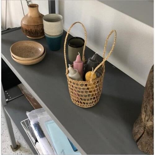 Rattan Storage Straw Hand-woven Portable Basket Ins Table Coffee Cup Cover Mesh Bag Wedding Decoration Flower Basket