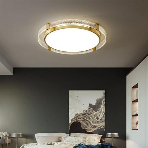 Nordic all copper ring glass ceiling lights living room rectangular bedroom lamp luxury post modern study ceiling lamps fixtures