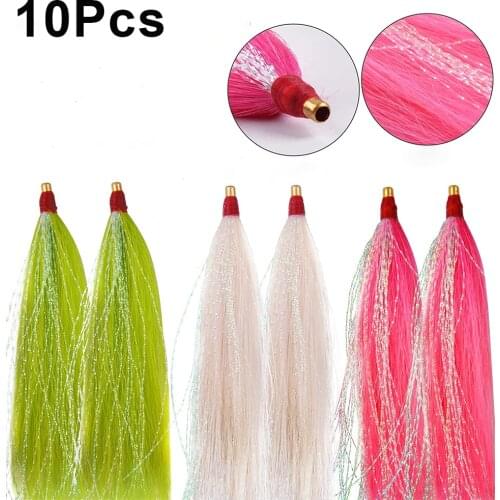 10Pcs Wool Teaser Jig Fishing Bait Flash Skirt with Bright silk Fluke Rigs Saltwater Fishing rigs Lure fishing Accessories