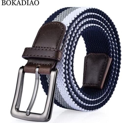 BOKADIAO men&women elastic belt Pin buckle Weave Stretch Canvas belt 105cm luxury jeans belts for men waistband white strap male
