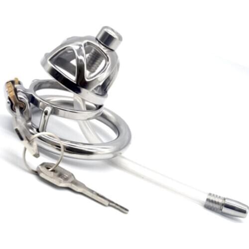 Couple Sex Game Chastity Device Male Penis Lock Stainless Steel Chastity Cock Cage with Silicone Catheters & Sounds Sex ToyG252D