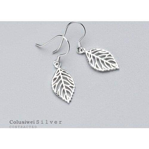 Colusiwei Real 925 Sterling Silver Tree Leaves Hook Earrings for Women Fashion Hollow Out Dangle Earrings Genuine Silver Jewelry