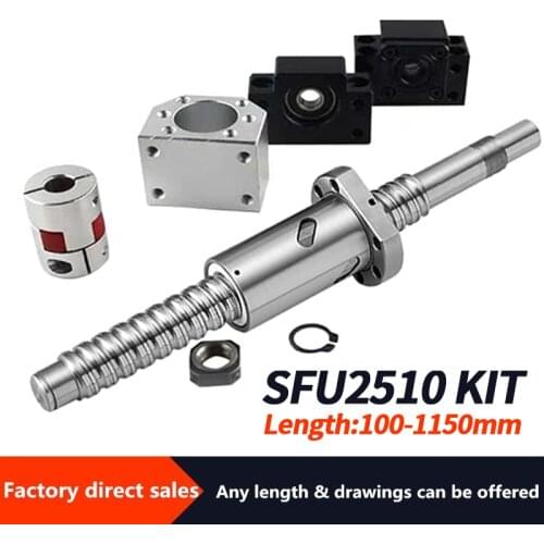 SFU2510 Ball screw set 100mm-1150mm SFU2510 End Machined + RM2510 Ball Nut + DSG25H nut housing+BK20 BF20 End Support+ coupler