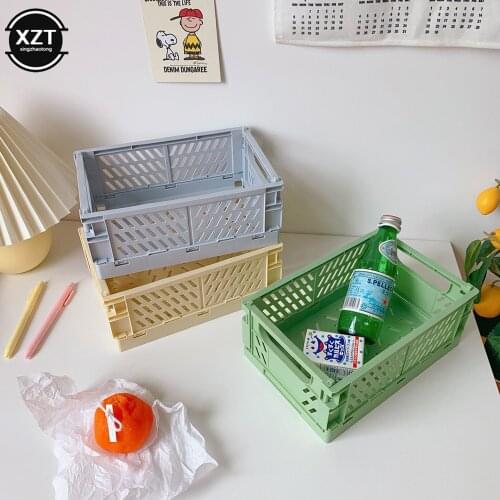 Folding Storage Box Collapsible Crate Basket Utility Plastic Cosmetic Stationery Container Foldable Desktop Holder Student Use